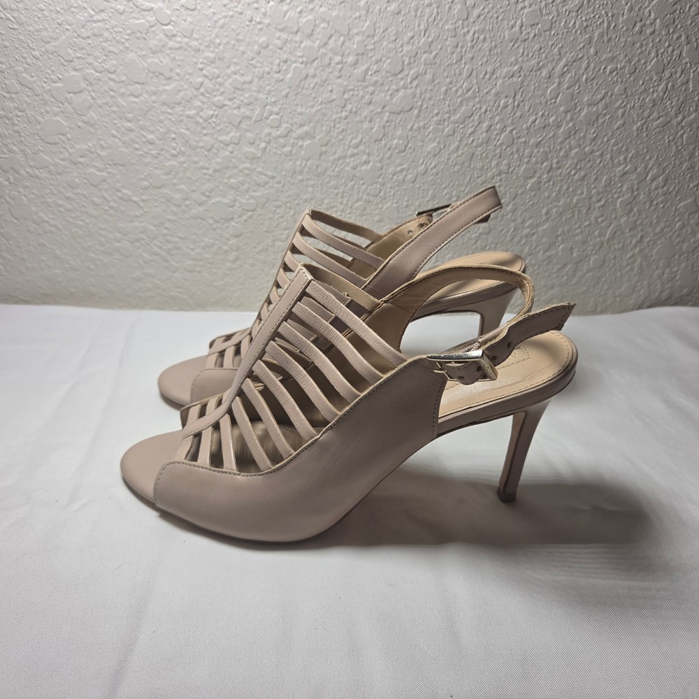 Antonio Melani Pearta Nude Leather Cage Stiletto Heel Sandals 9M Beige Strappy